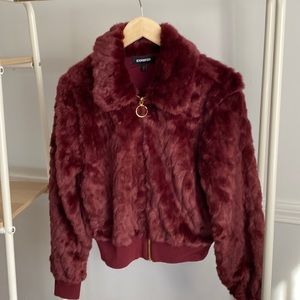 Express Maroon Fur Jacket